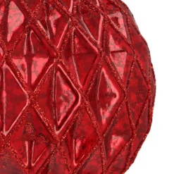 Rode Craquelé Kerstbal Met Reliëf En Glitters