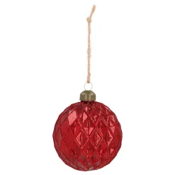 Rode Craquelé Kerstbal Met Reliëf En Glitters