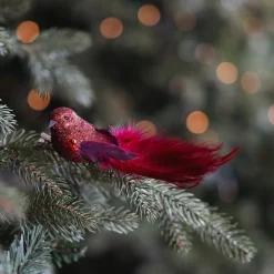 Rode Vogel Op Clip Voor In De Kerstboom