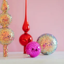 Roze Disco Kerstbal Met Reflecterende Spiegeltjes
