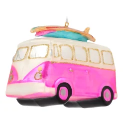 Roze Hippiebusje Kersthanger Van Glas 12 Cm