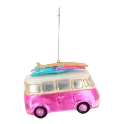 Roze Hippiebusje Kersthanger Van Glas 12 Cm