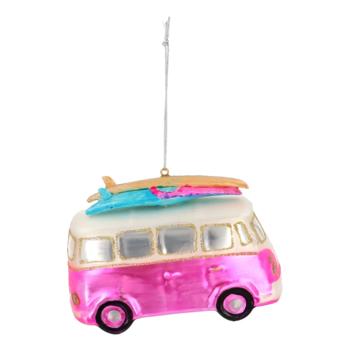 Roze Hippiebusje Kersthanger Van Glas 12 Cm