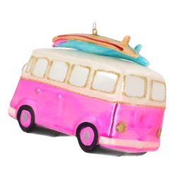 Roze Hippiebusje Kersthanger Van Glas 12 Cm