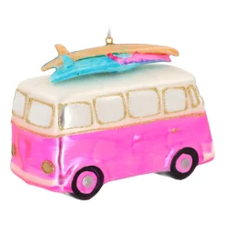 Roze Hippiebusje Kersthanger Van Glas 12 Cm