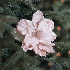 Roze Magnolia Decoratiebloem Met Glitters