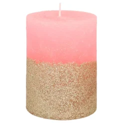 Roze Stompkaars Met Gouden Glitter | 10 Cm