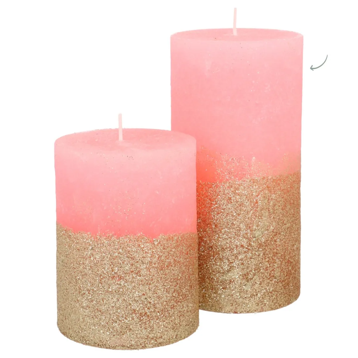 Roze Stompkaars Met Gouden Glitter | 15 Cm