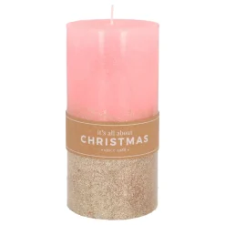 Roze Stompkaars Met Gouden Glitter | 15 Cm