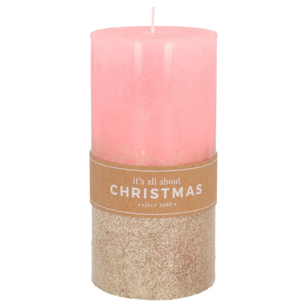 Roze Stompkaars Met Gouden Glitter | 15 Cm