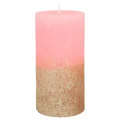 Roze Stompkaars Met Gouden Glitter | 15 Cm