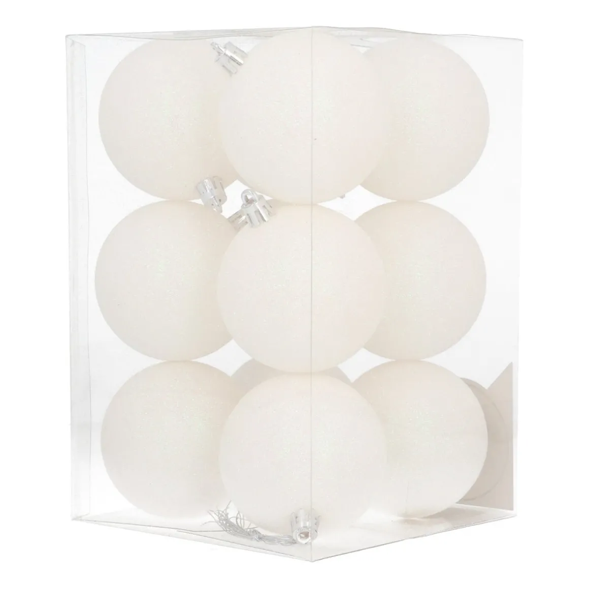 Set Van 12 Witte Iriserende Kerstballen In Box