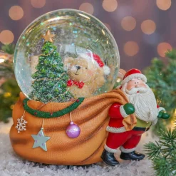 Sneeuwbol Met Kerstman En Beertje | Muziek | ⌀9cm | 15 Cm Hoog