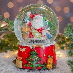 Sneeuwbol Met Kerstman En Hondje | Muziek | ⌀9cm | 15 Cm Hoog