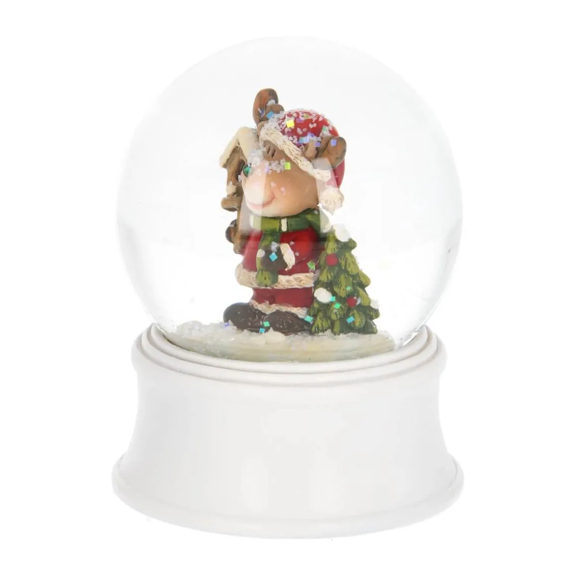 Sneeuwbol Met Rendier In Kerstpak | ⌀6cm | 9cm Hoog