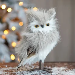 Staande Uil | Lichtbruin | Pluizig 'faux Fur' | 23cm