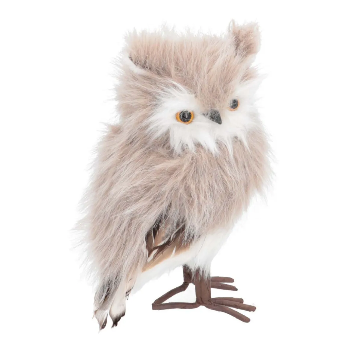 Staande Uil | Lichtbruin | Pluizig 'faux Fur' | 23cm