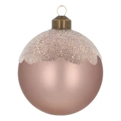 Taupe Kerstbal Met Matte Afwerking En Glitters