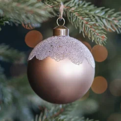 Taupe Kerstbal Met Matte Afwerking En Glitters