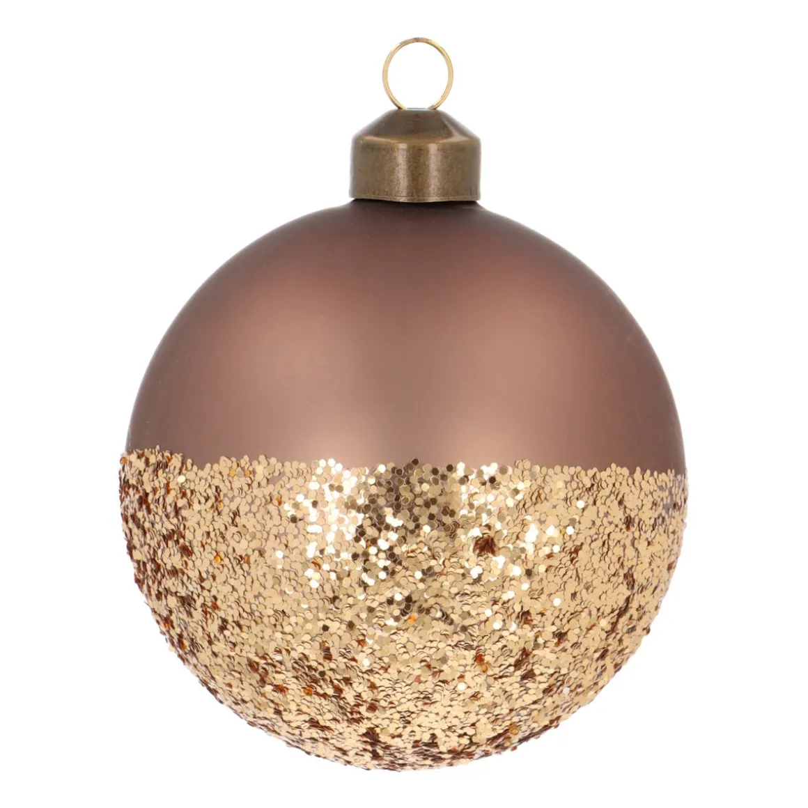 Taupe Kerstbal Met Sprankelende Glitterdip