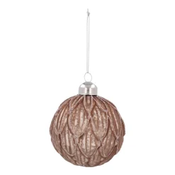 Taupekleurige Kerstbal Met Elegant Bladmotief