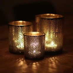 Theelichthouder Met Stippen 8 Cm Zwart