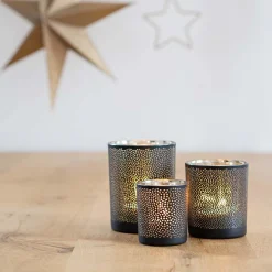 Theelichthouder Met Stippen 12 Cm Zwart