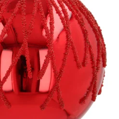 Traditionele Rode Kerstbal Met Dauwdruppel Strepen