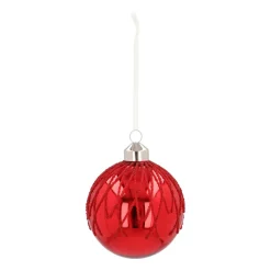 Traditionele Rode Kerstbal Met Dauwdruppel Strepen