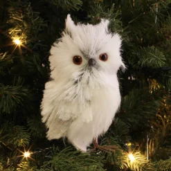 Uiltje Met Veren 15cm Grijs Wit Rechts