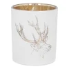 Waxinelichthouder Met Hertenkop | Glas | 8cm | Wit-goud