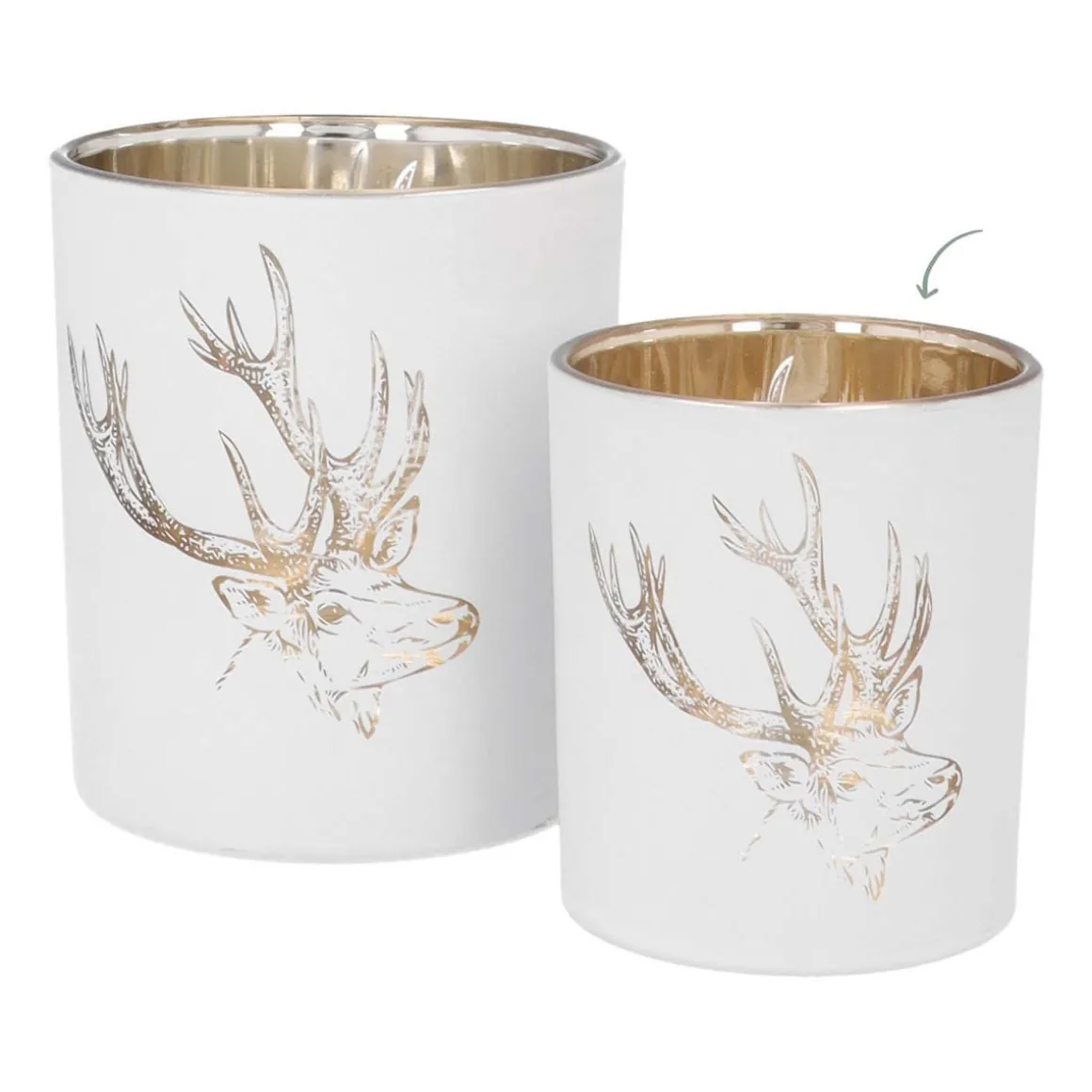 Waxinelichthouder Met Hertenkop | Glas | 8cm | Wit-goud