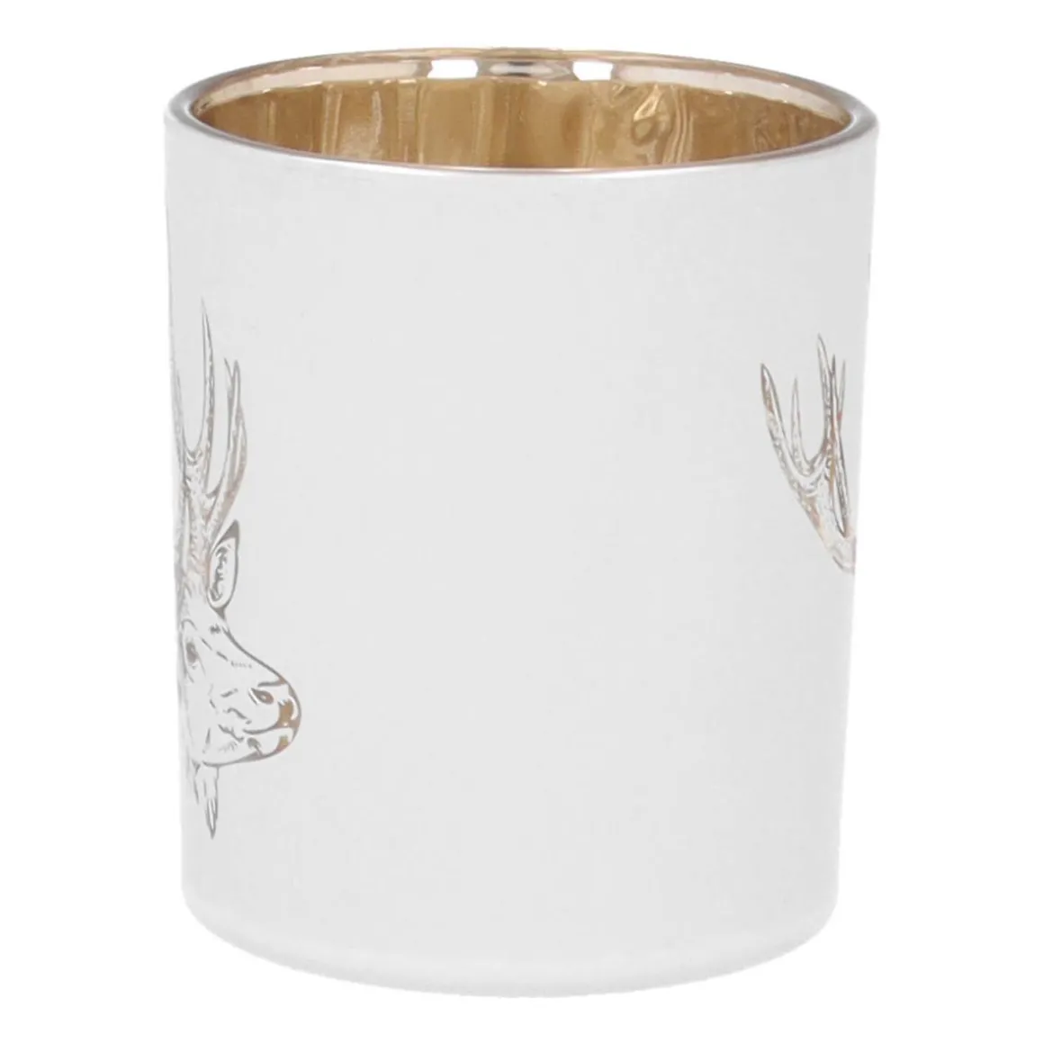 Waxinelichthouder Met Hertenkop | Glas | 8cm | Wit-goud