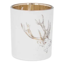 Waxinelichthouder Met Hertenkop | Glas | 8cm | Wit-goud