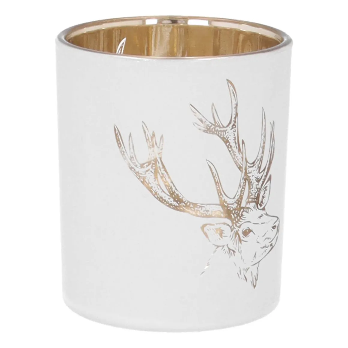 Waxinelichthouder Met Hertenkop | Glas | 8cm | Wit-goud
