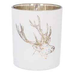 Waxinelichthouder Met Hertenkop | Glas | 10cm | Wit-goud