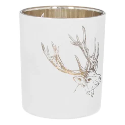 Waxinelichthouder Met Hertenkop | Glas | 10cm | Wit-goud