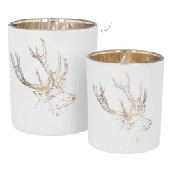 Waxinelichthouder Met Hertenkop | Glas | 10cm | Wit-goud