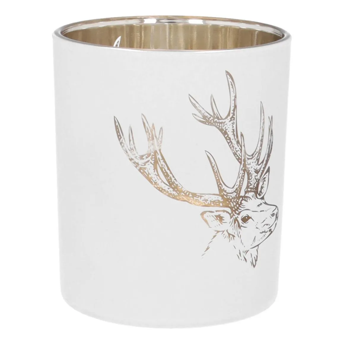Waxinelichthouder Met Hertenkop | Glas | 10cm | Wit-goud