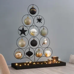 Waxinelichthouder Met Kerstboompjes | Glas | 8cm | Zwart-goud