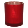 Waxinelichthouder Met Kerstbomen | Glas | 8cm | Rood