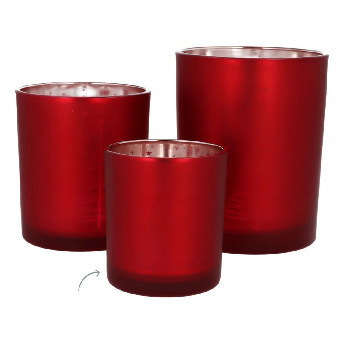 Waxinelichthouder Met Kerstbomen | Glas | 8cm | Rood