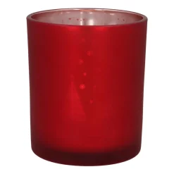 Waxinelichthouder Met Kerstbomen | Glas | 10cm | Rood