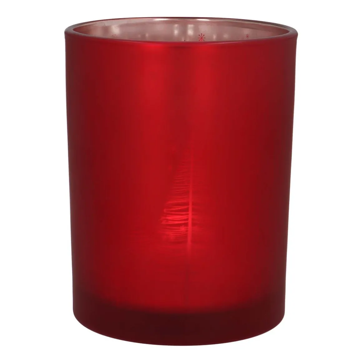 Waxinelichthouder Met Kerstbomen | Glas | 12,5cm | Rood