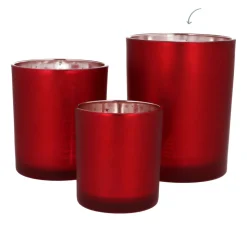 Waxinelichthouder Met Kerstbomen | Glas | 12,5cm | Rood