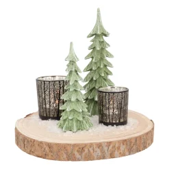 Waxinelichthouder Met Silhouet Van Bos | Glas | Zwart-goud | 8cm