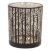 Waxinelichthouder Met Silhouet Van Bos | Glas | Zwart-goud | 10cm