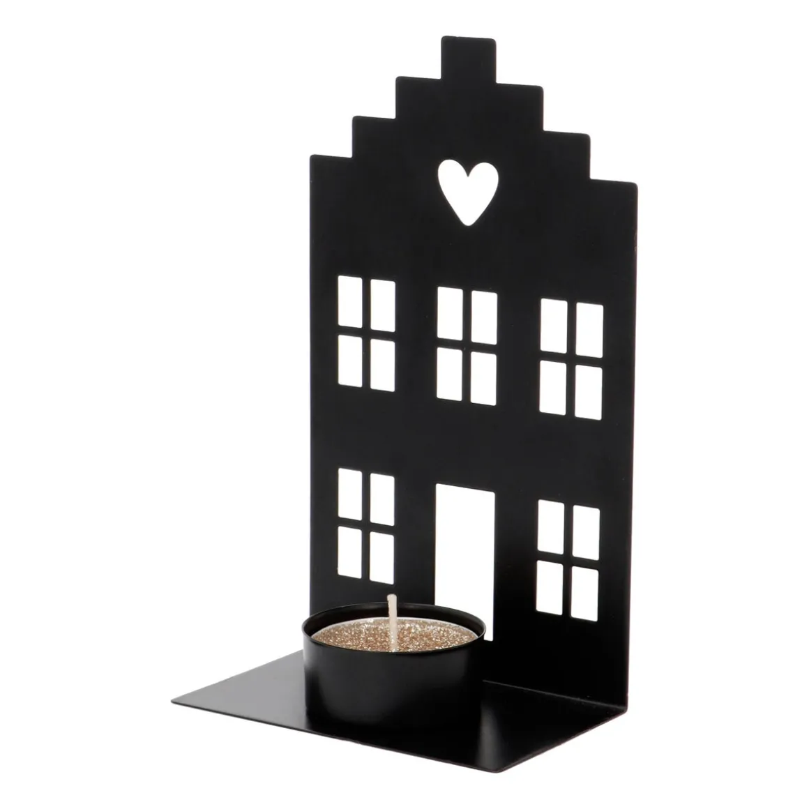 Waxinelichthouder Zwart Grachtenpandje