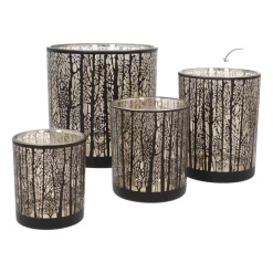 Waxinelichthouder/kaarshouder Met Silhouet Van Bos | Glas | Zwart-goud | 12,5cm