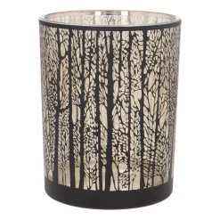 Waxinelichthouder/kaarshouder Met Silhouet Van Bos | Glas | Zwart-goud | 12,5cm